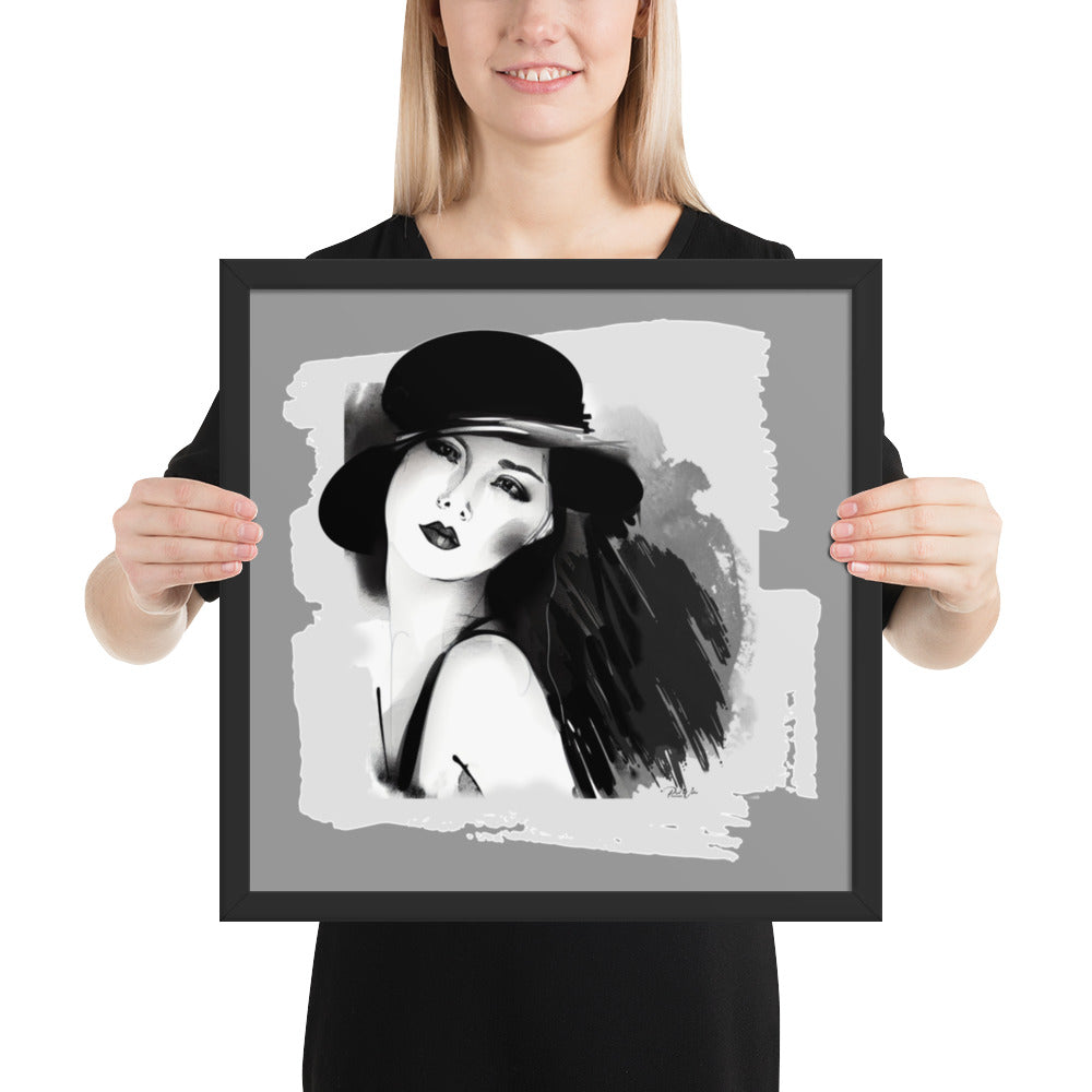 Beautiful Woman with Hat Framed Photo Poster - 16" x 16"