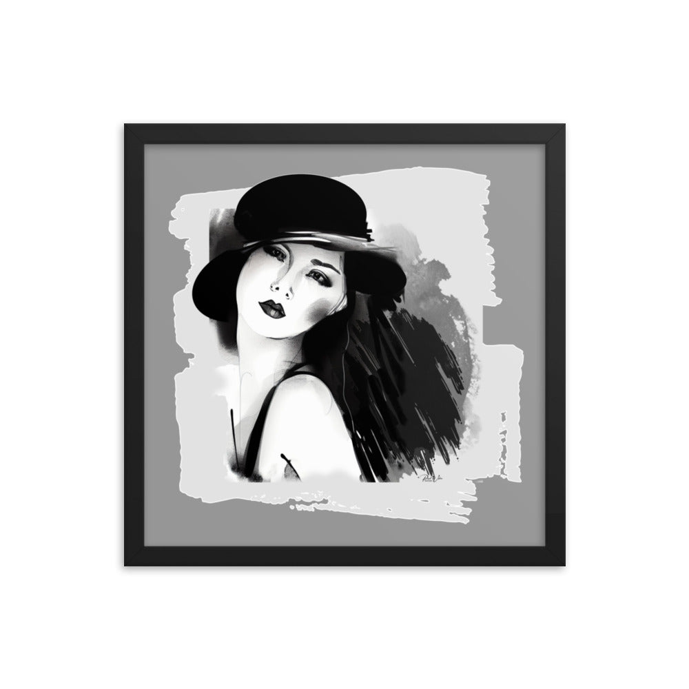 Beautiful Woman with Hat Framed Photo Poster - 16" x 16"