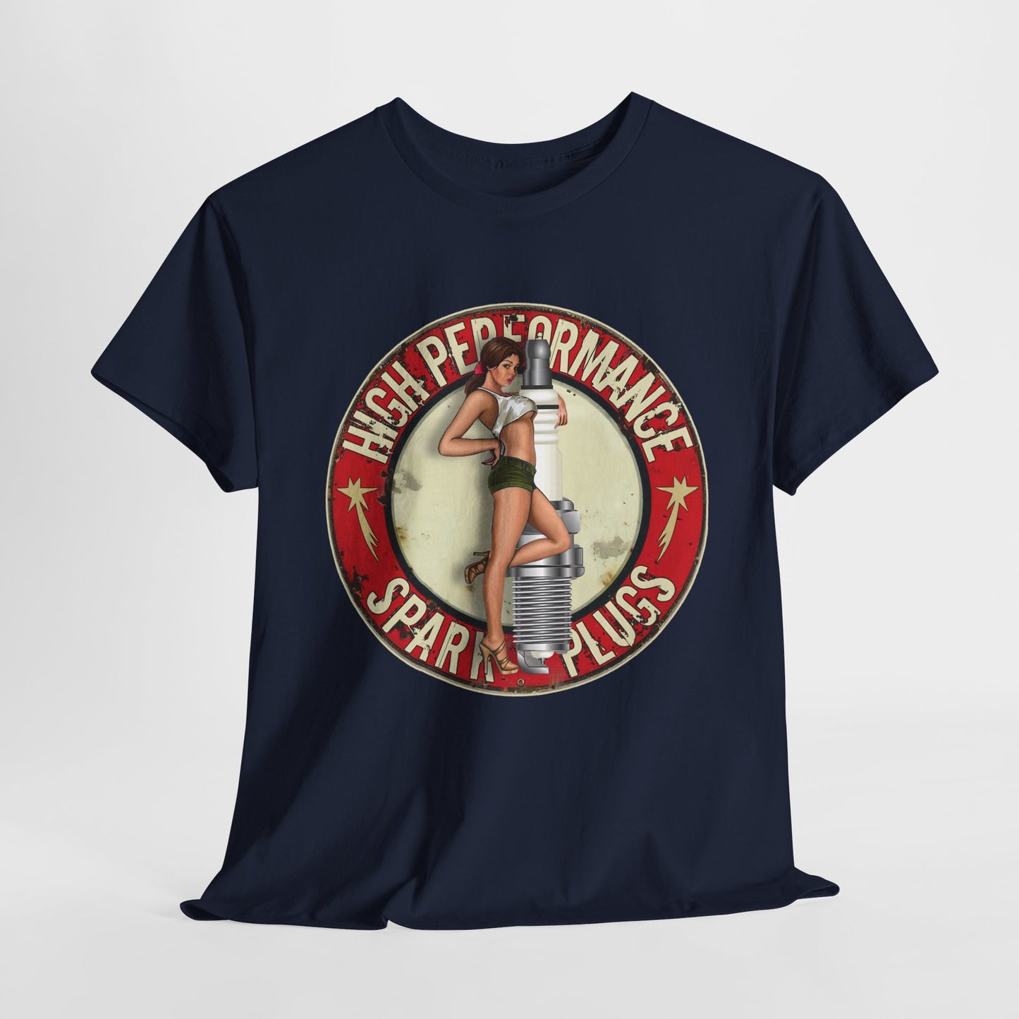 High Performance Spark Plugs Pinup Girl  Unisex Heavy Cotton T-Shirt