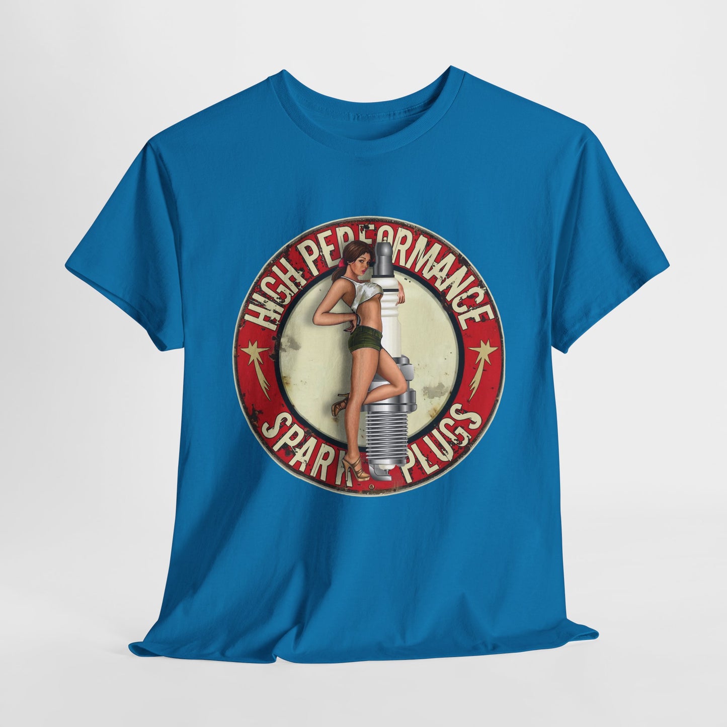 High Performance Spark Plugs Pinup Girl  Unisex Heavy Cotton T-Shirt