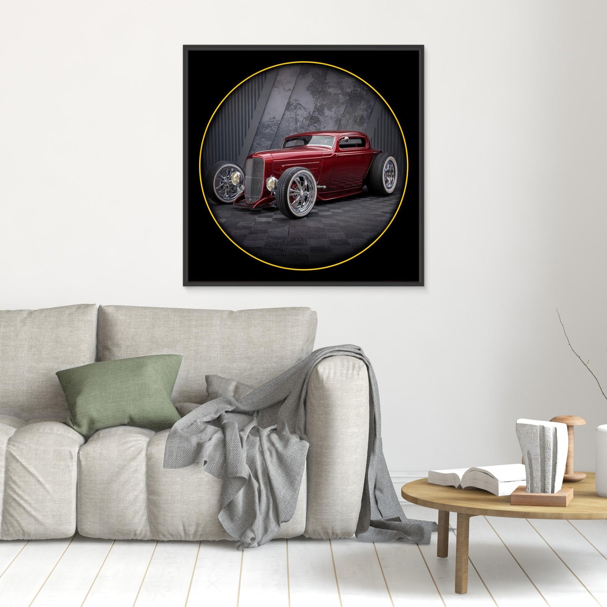 Crimson Hot Rod - Framed Canvas Print