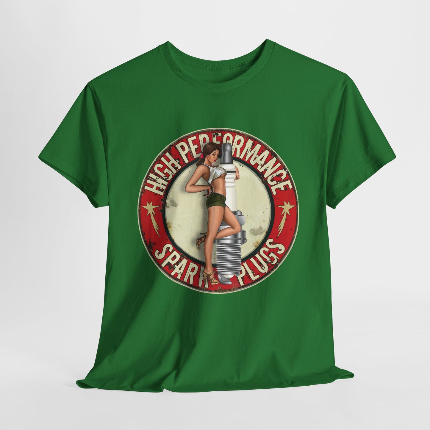 High Performance Spark Plugs Pinup Girl  Unisex Heavy Cotton T-Shirt