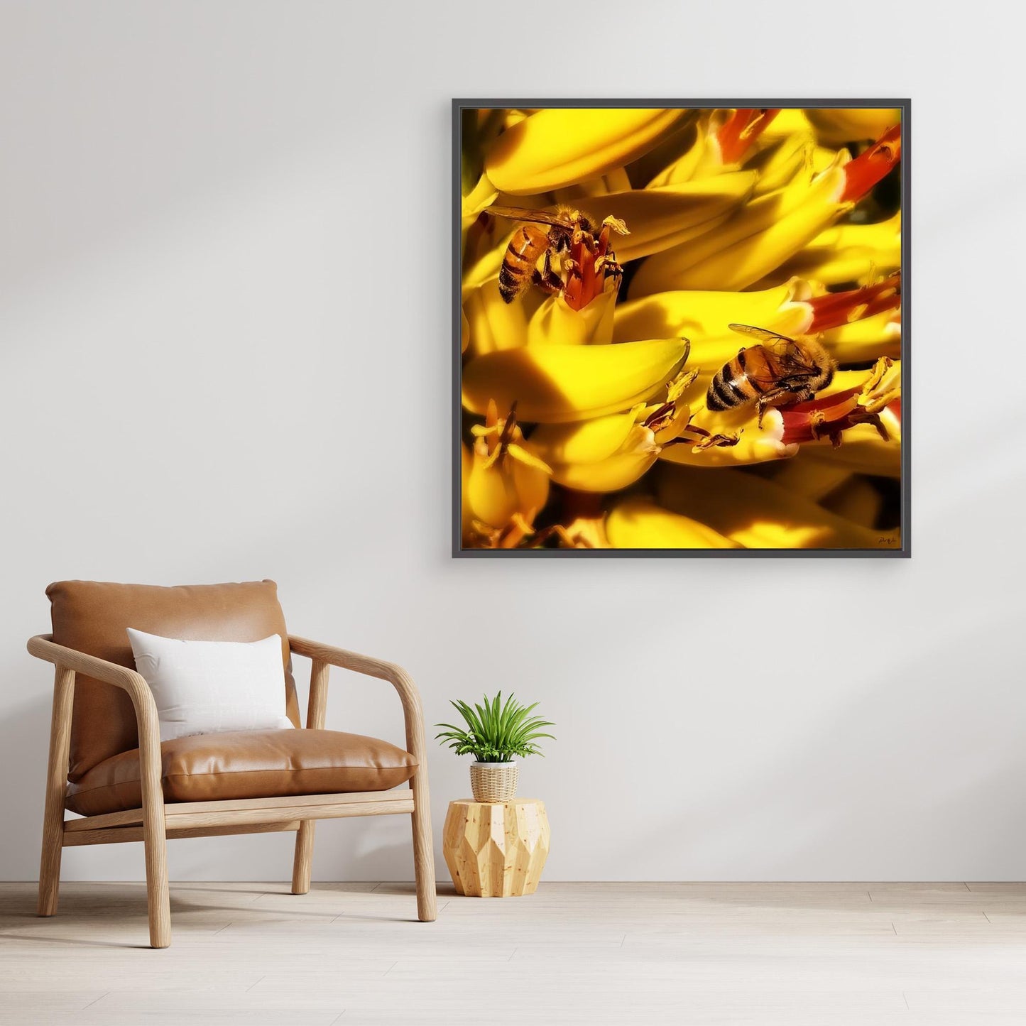Honeybees Collecting Nectar — Framed Canvas Print