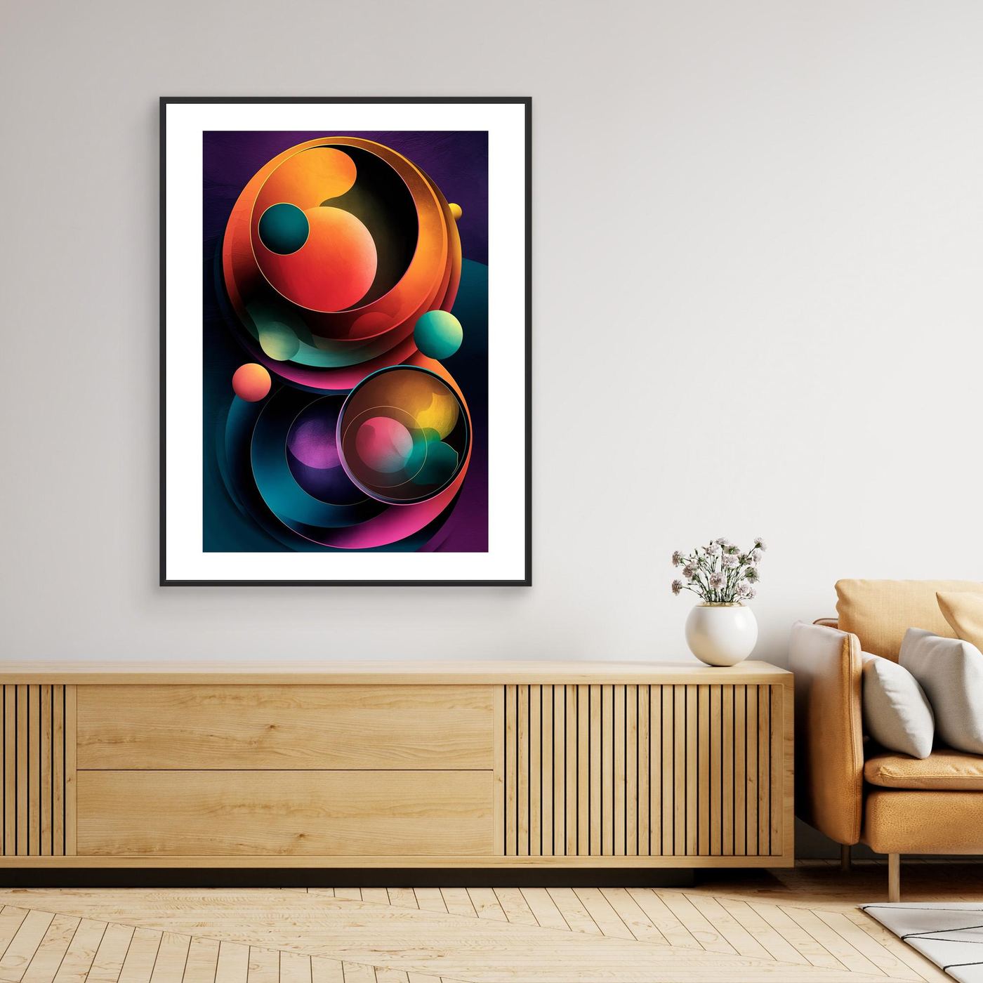 Vibrant Geometric Abstract Wall Art – Framed Canvas Print