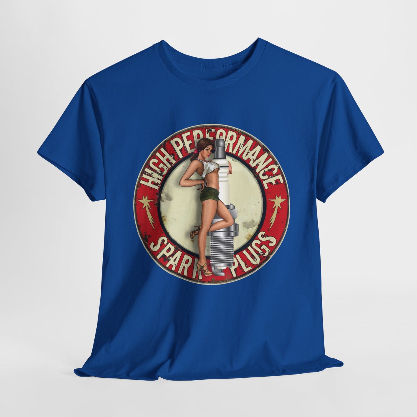 High Performance Spark Plugs Pinup Girl  Unisex Heavy Cotton T-Shirt