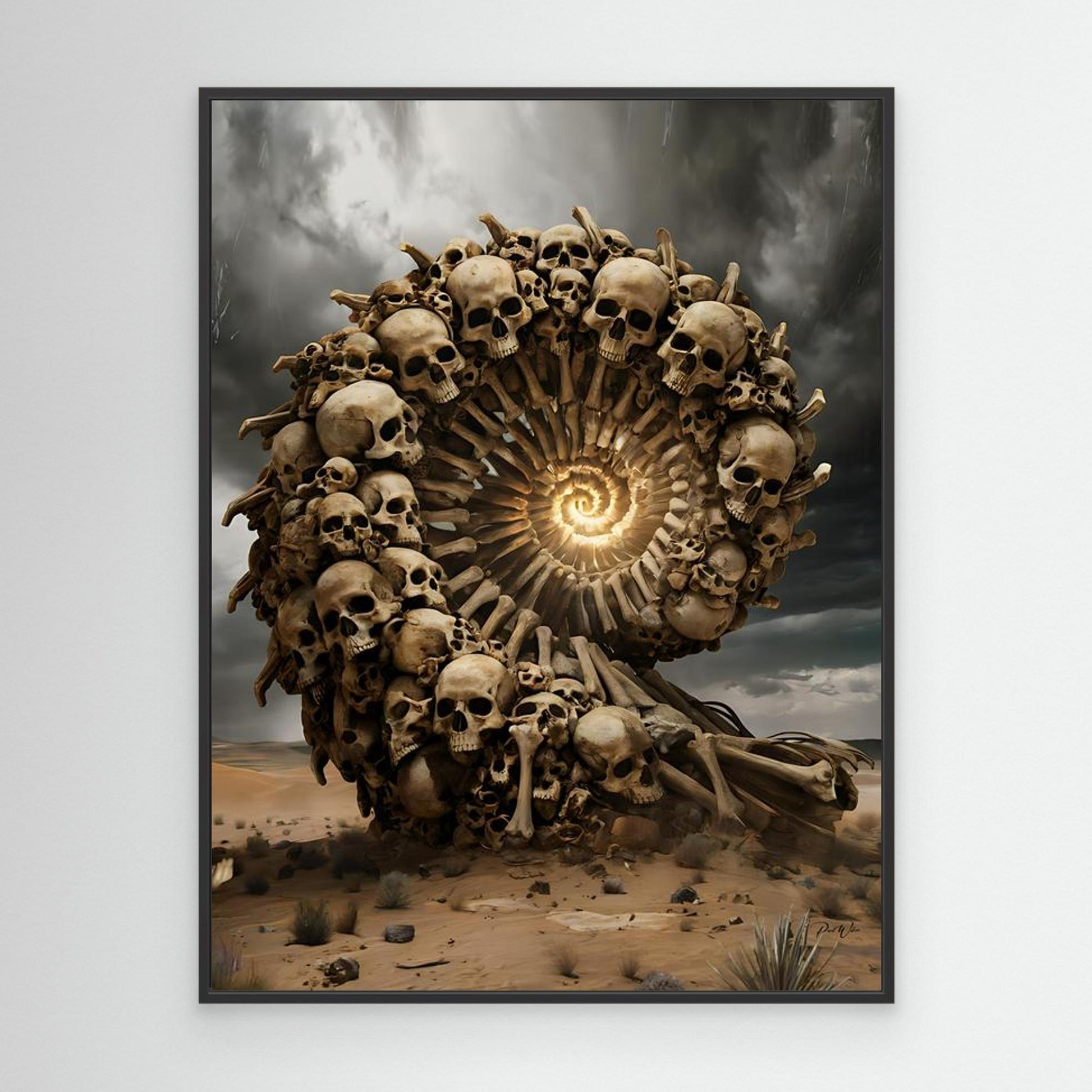 Surreal Skull Spiral — Framed Canvas Print