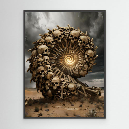 Surreal Skull Spiral — Framed Canvas Print