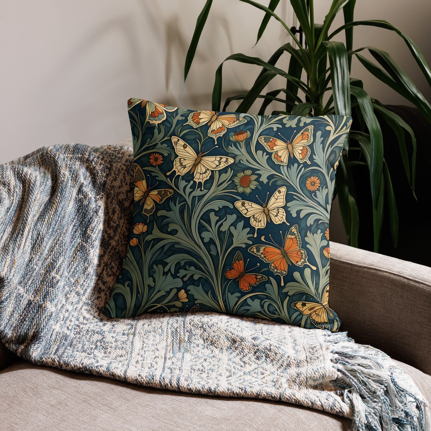 William Morris Inspired Butterfly Premium Pillow