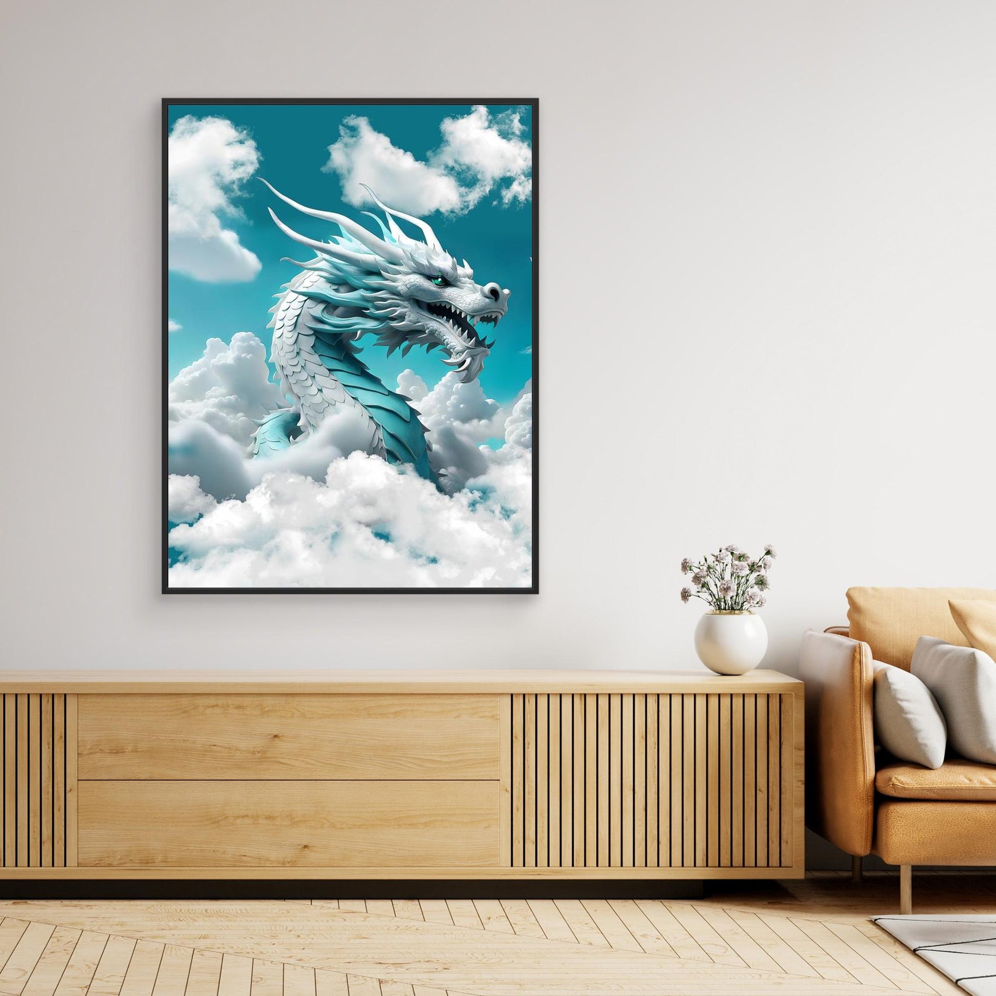 Celestial Sky Dragon — Framed Canvas Print