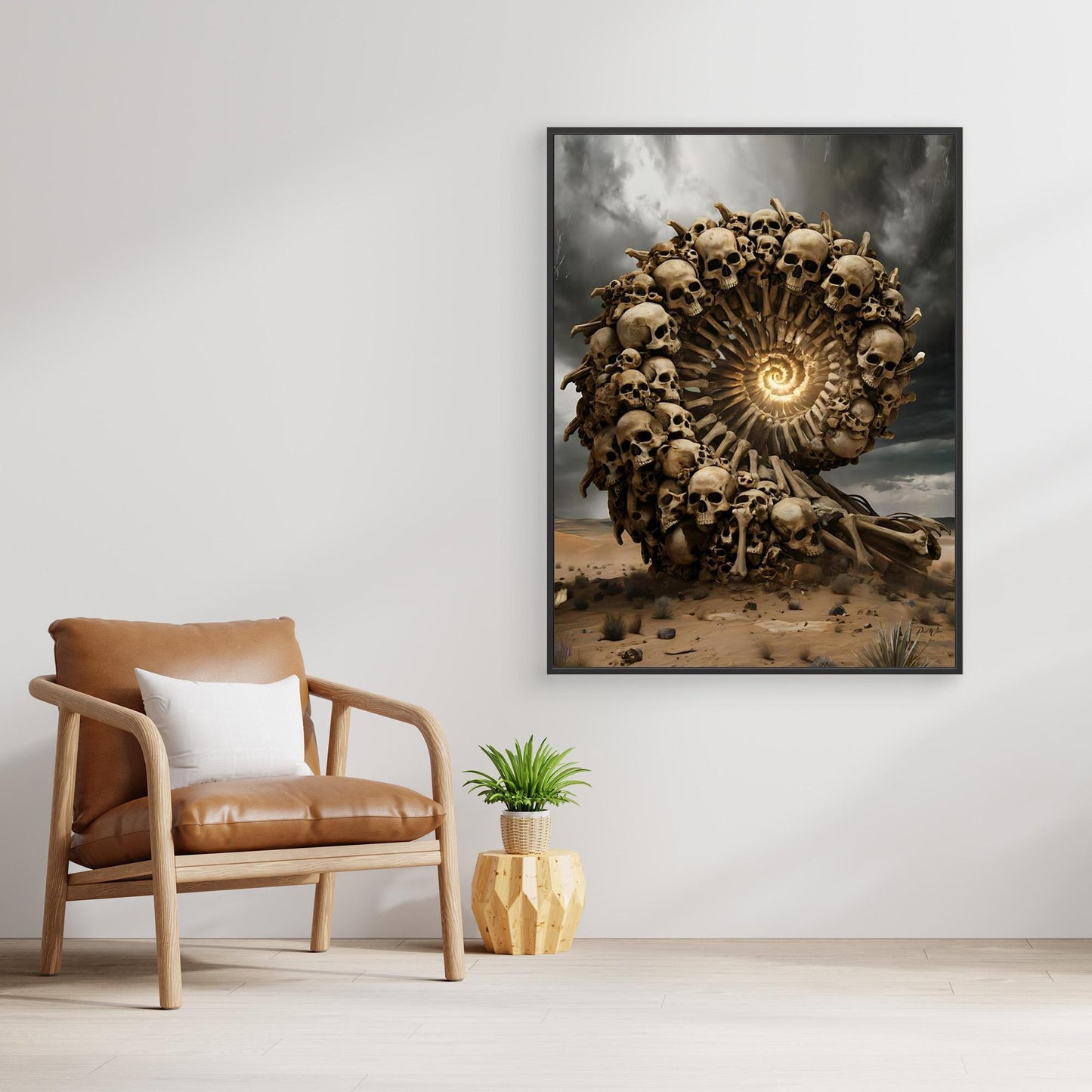 Surreal Skull Spiral — Framed Canvas Print