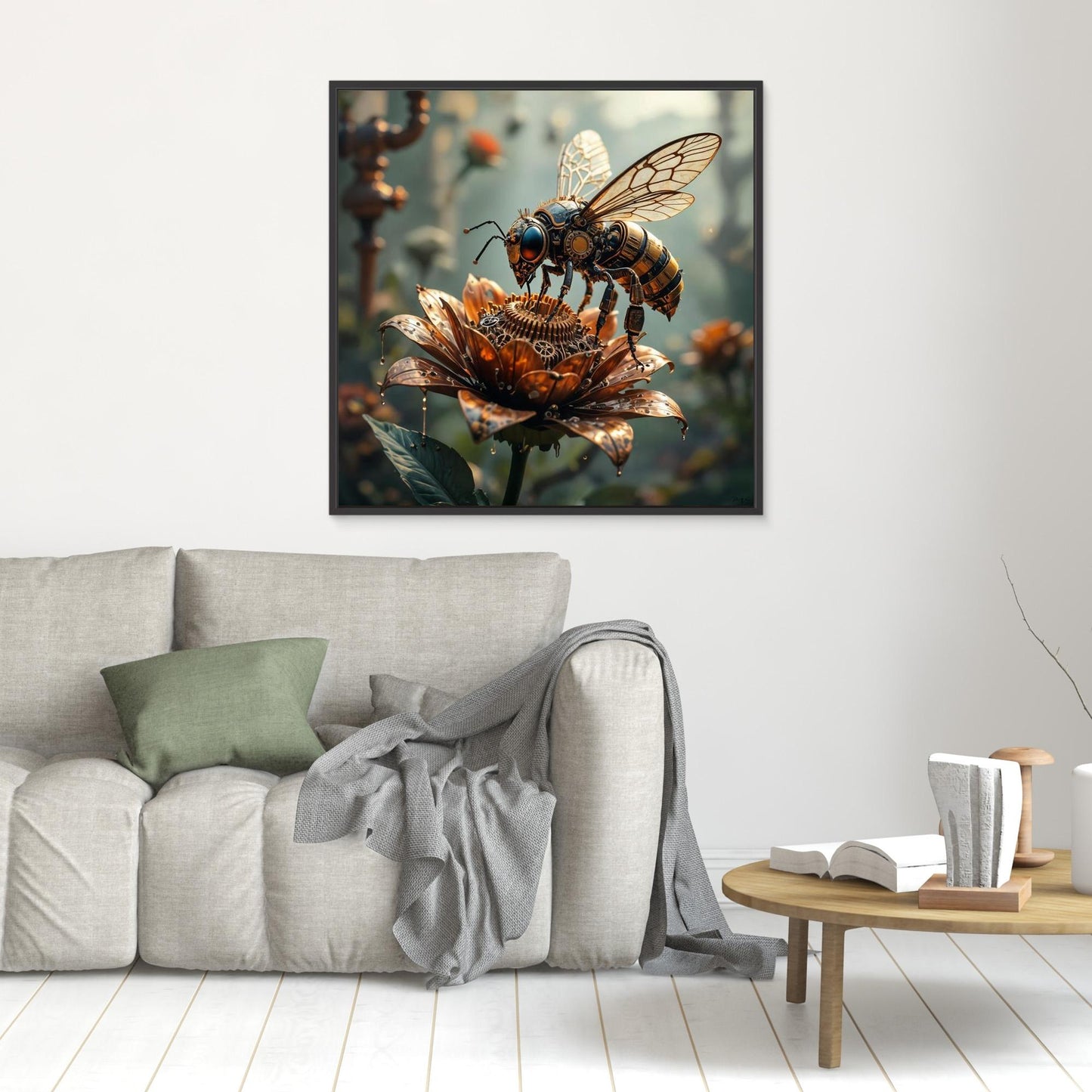 Mechanical Garden Bee — Steampunk Framed Canvas Print