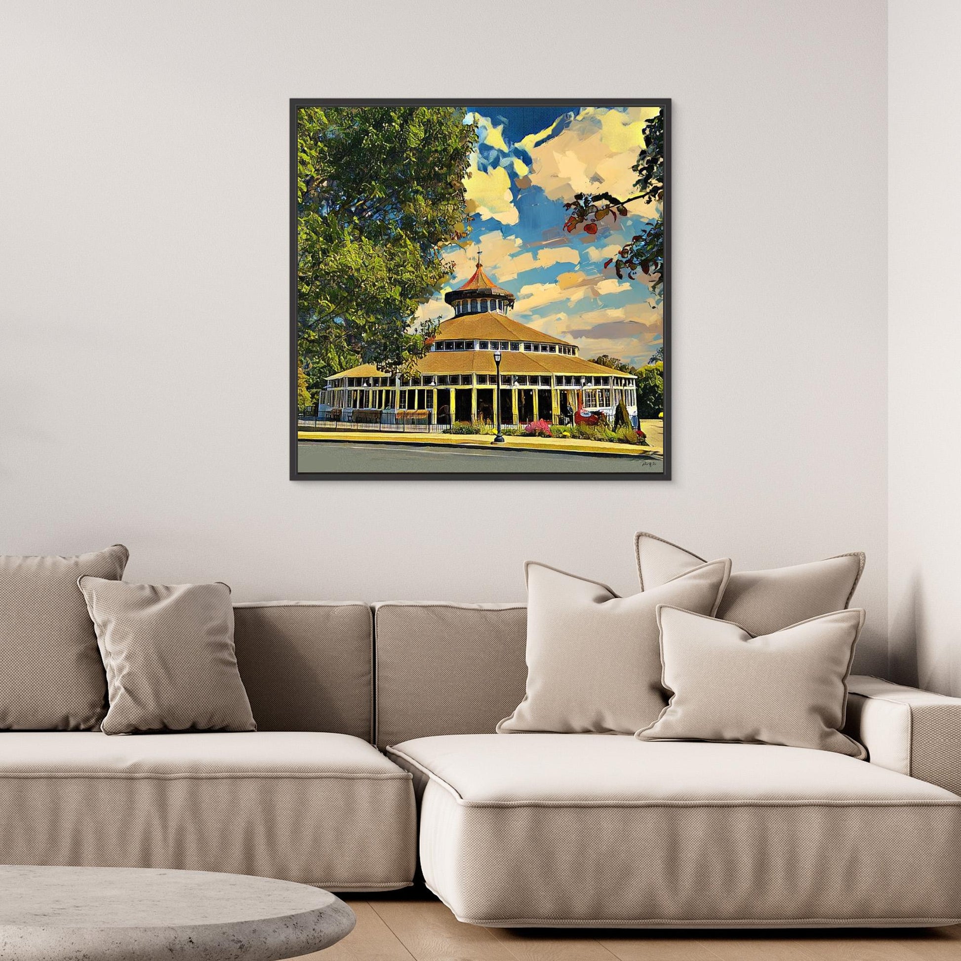 Crescent Park Carousel — Framed Canvas Print