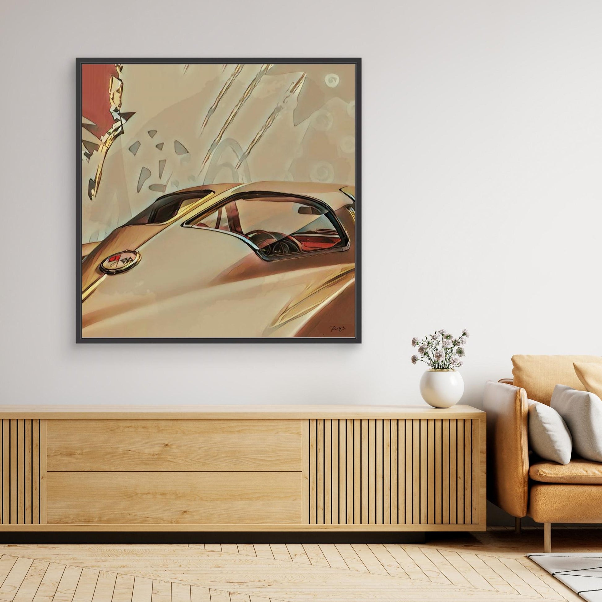 Split Window Dream — Classic Corvette - Framed Canvas Print 
