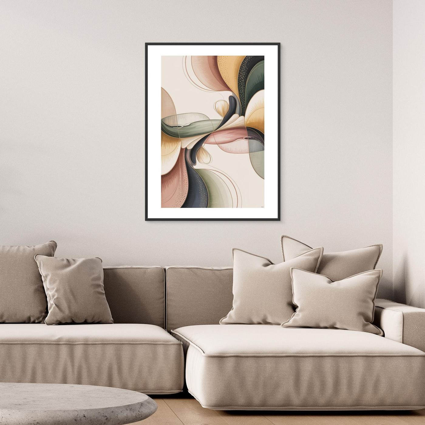 Modern Neutral Abstract Wall Art – Framed Canvas Print