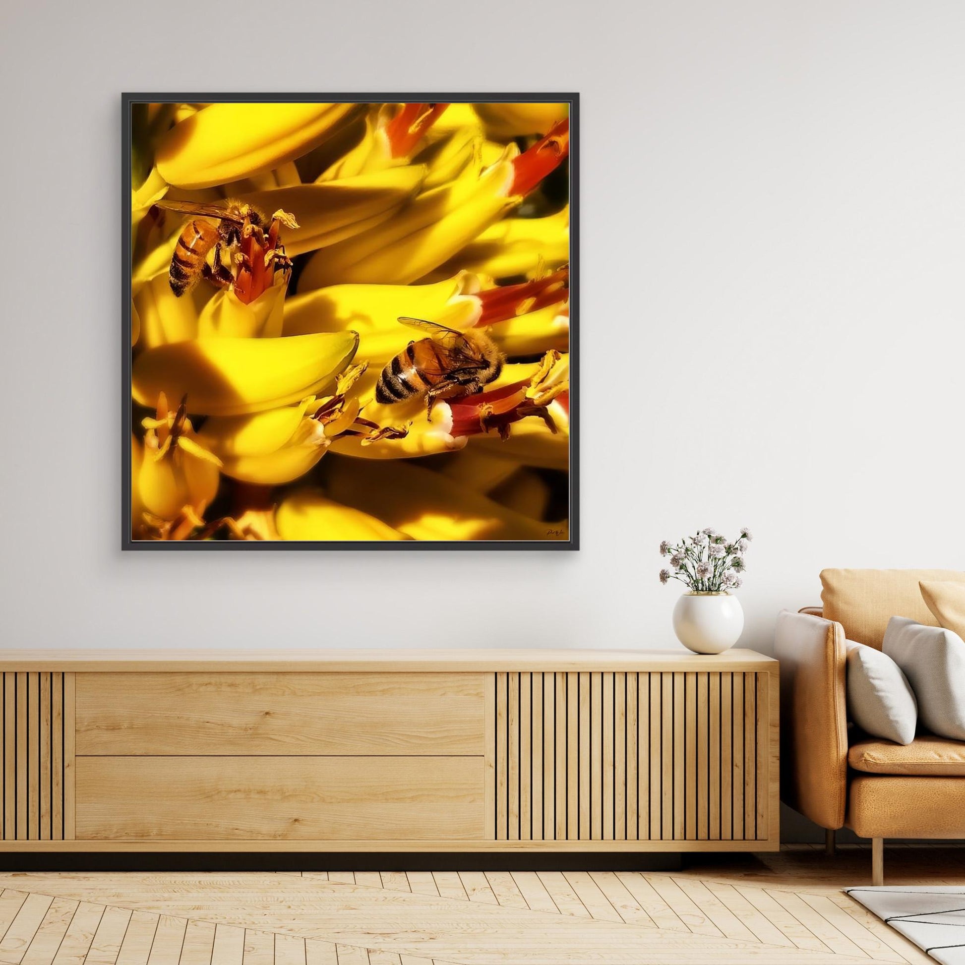 Honeybees Collecting Nectar — Framed Canvas Print