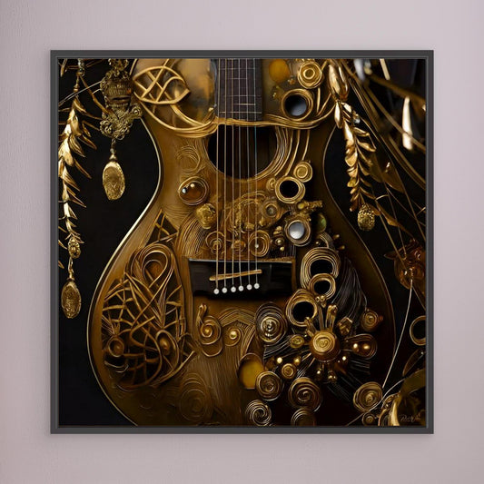 Ornate Steampunk Guitar — Framed Canvas Print