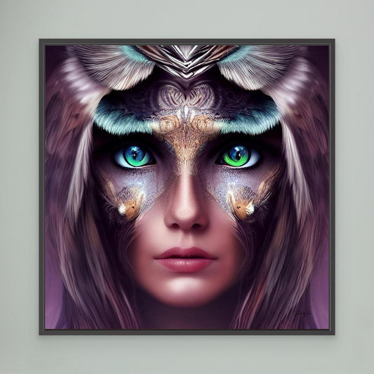 Owl Woman — Mystical Framed Canvas Print