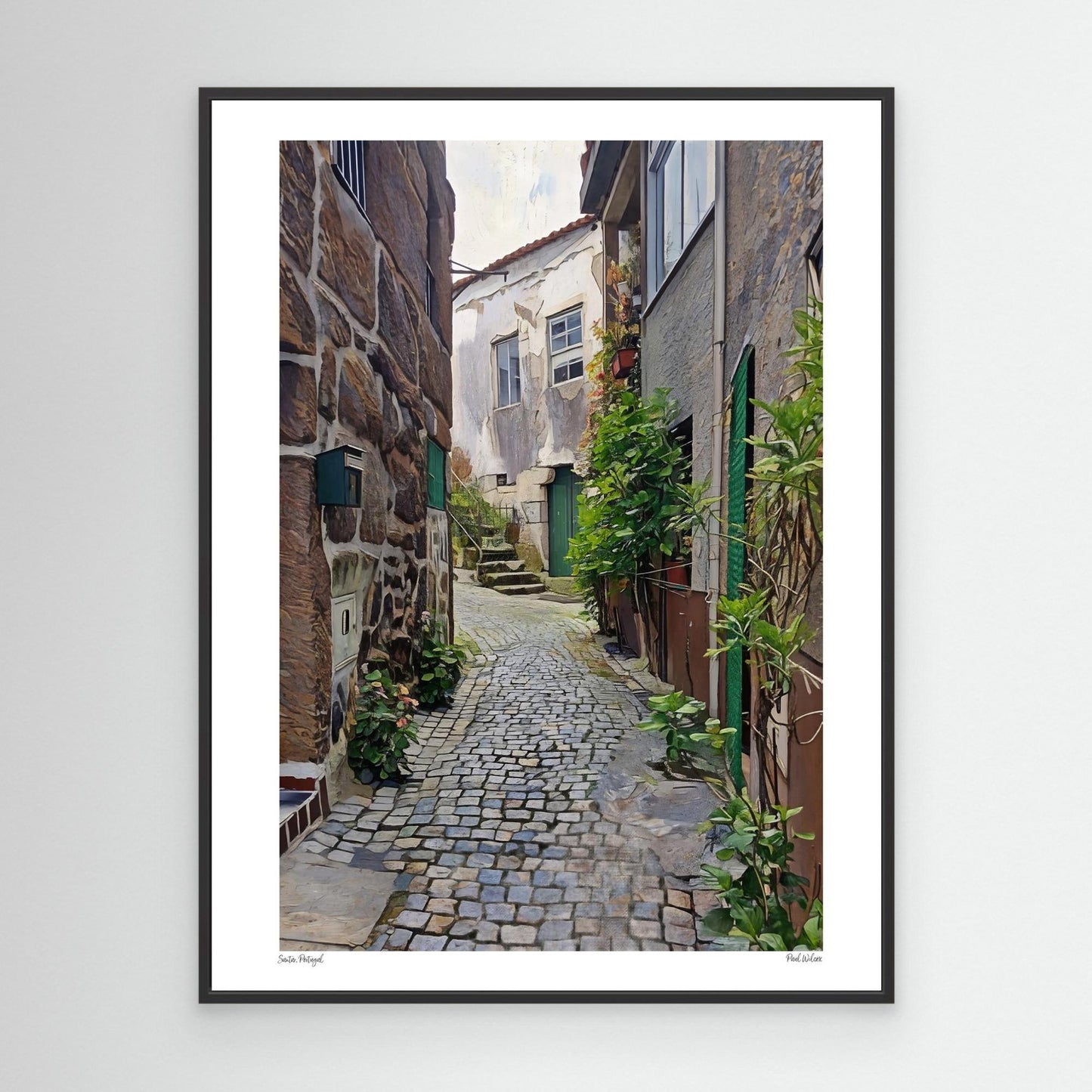Cobblestone Lane in Santar, Portugal – Canvas Wall Print