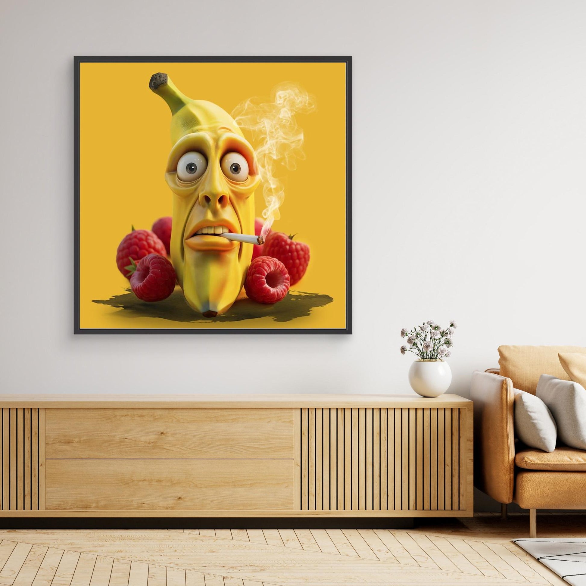 Funny Smokin' Banana — Framed Canvas Print