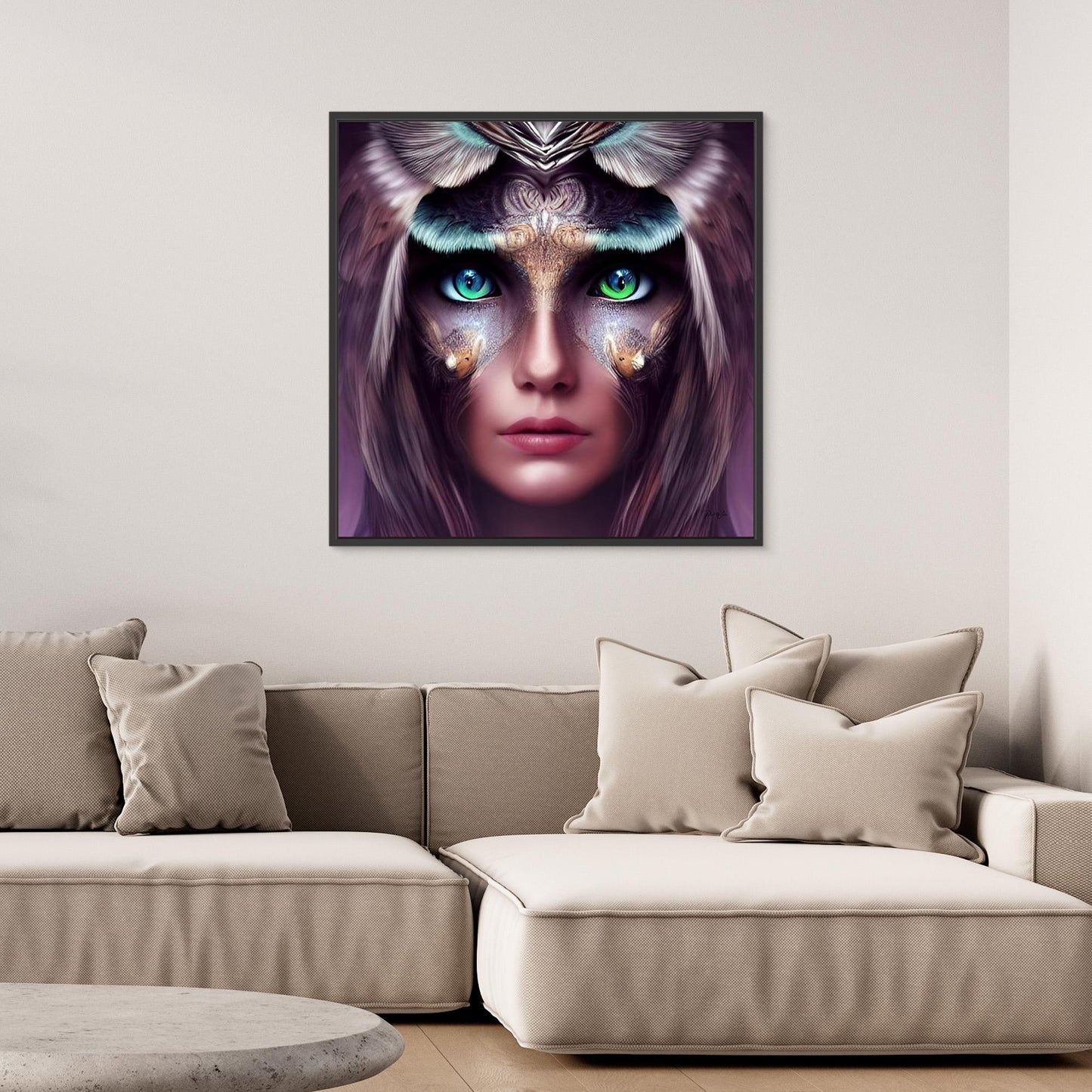 Owl Woman — Mystical Framed Canvas Print