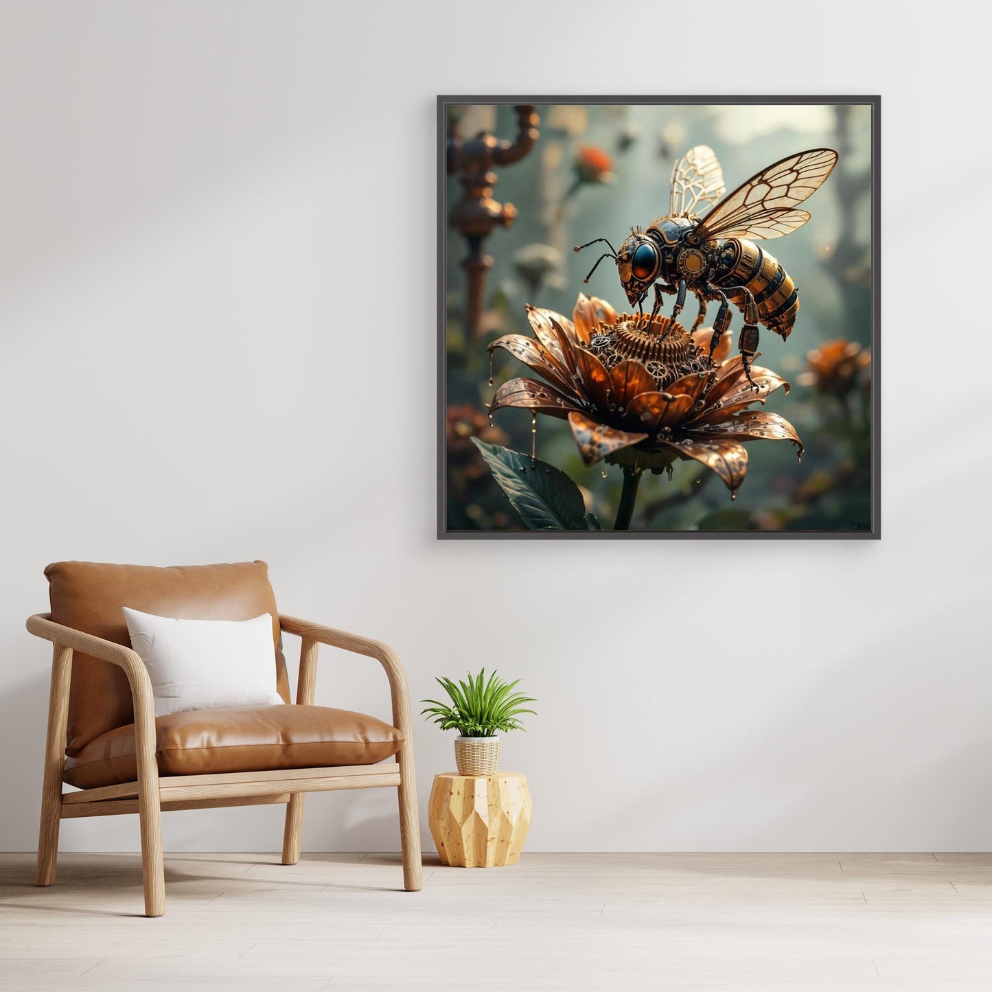 Mechanical Garden Bee — Steampunk Framed Canvas Print