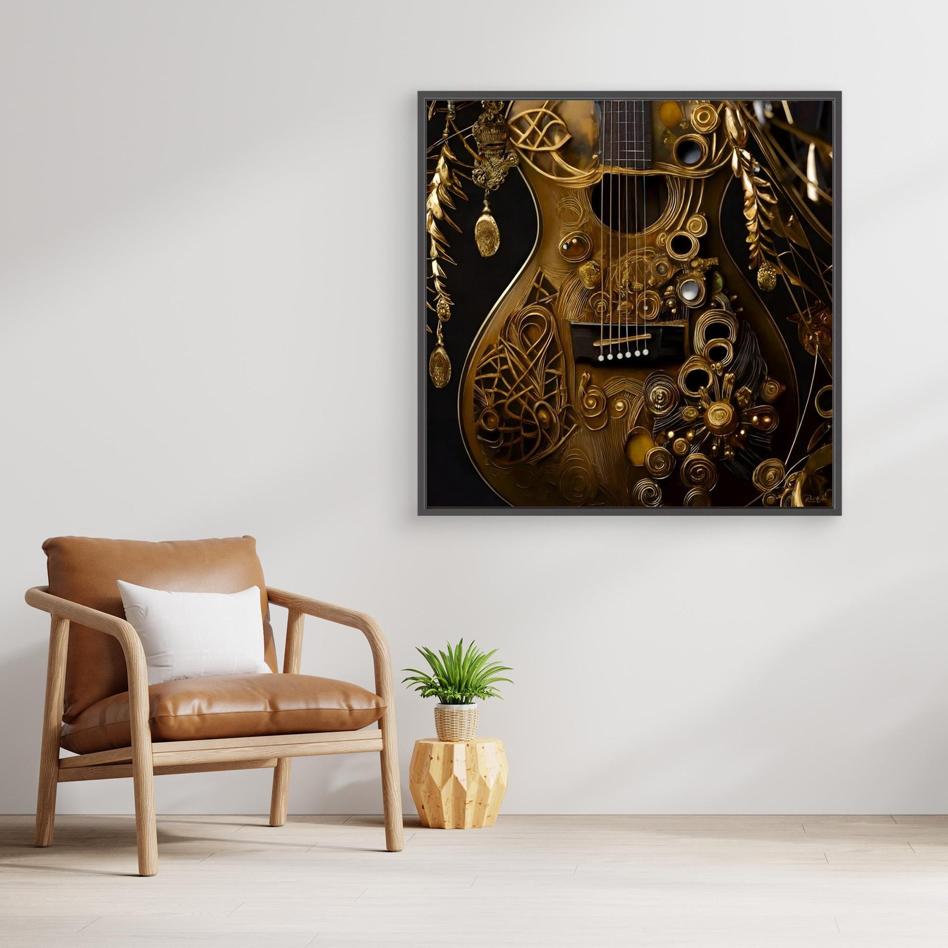 Ornate Steampunk Guitar — Framed Canvas Print