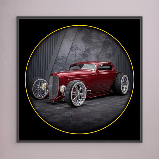 Crimson Hot Rod - Framed Canvas Print