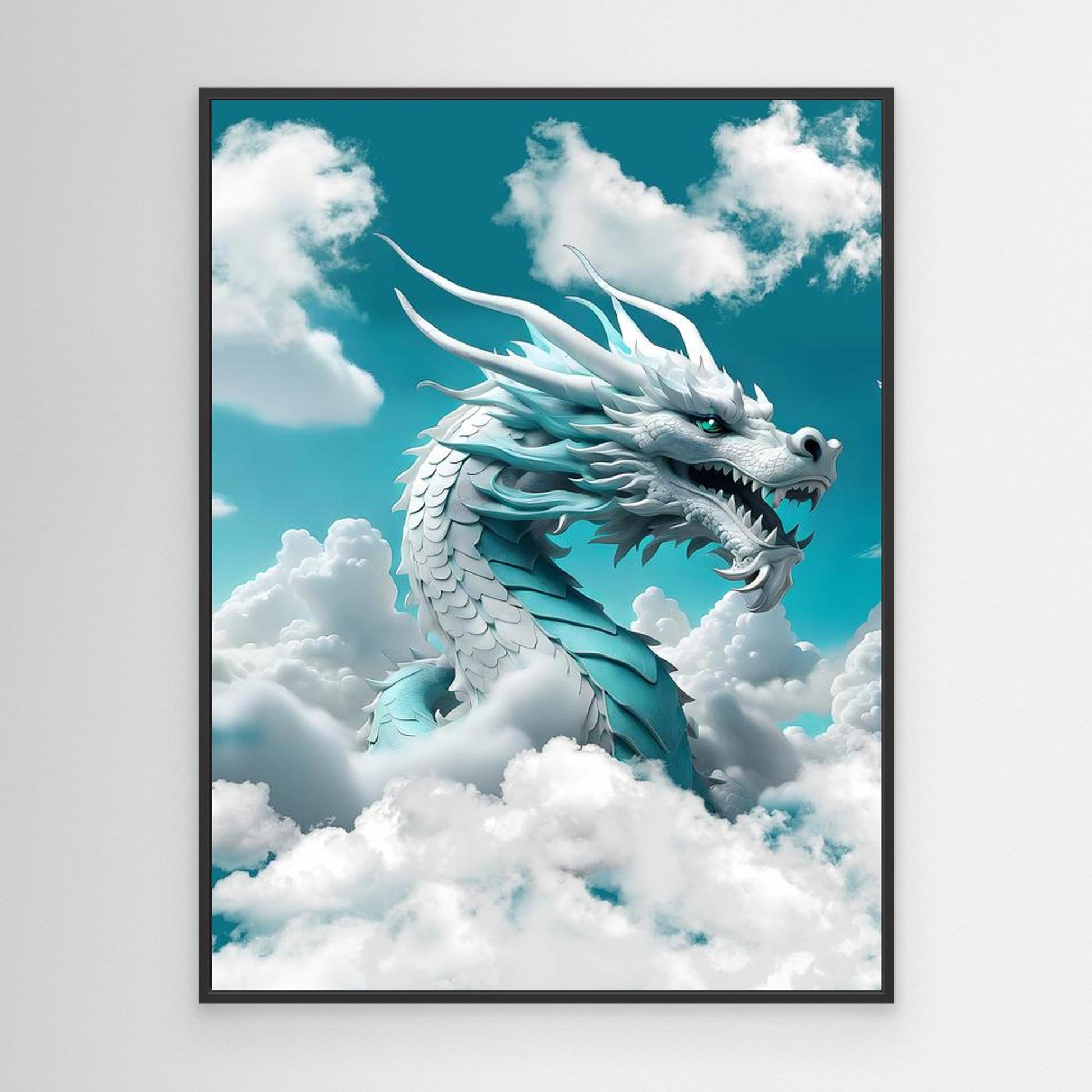 Celestial Sky Dragon — Framed Canvas Print