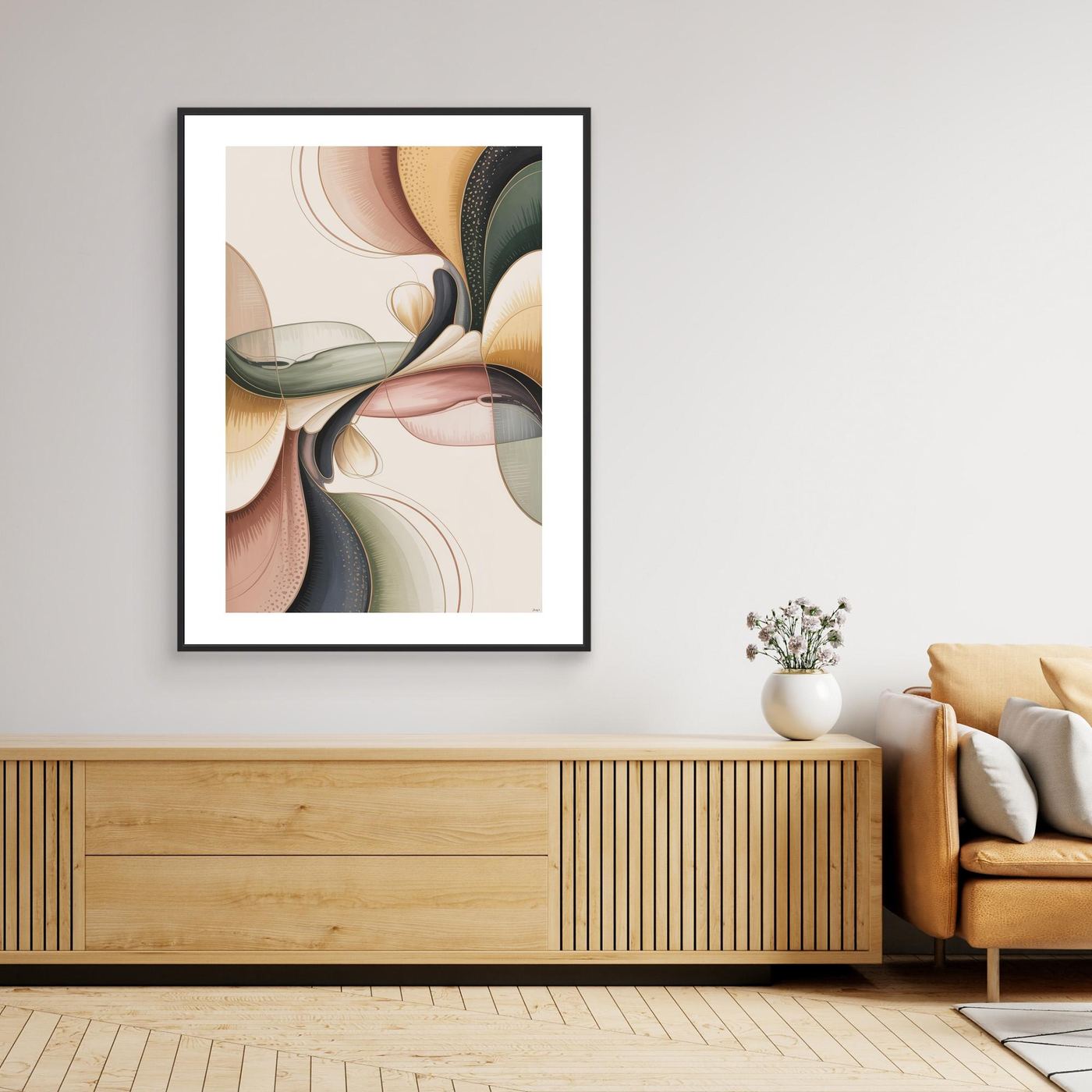 Modern Neutral Abstract Wall Art – Framed Canvas Print
