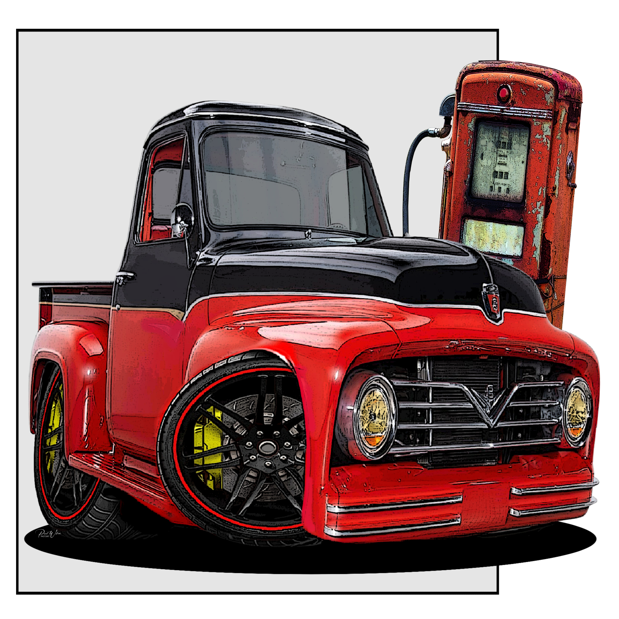 1965 Ford Pickup Truck with Vintage Gas Pump - Image