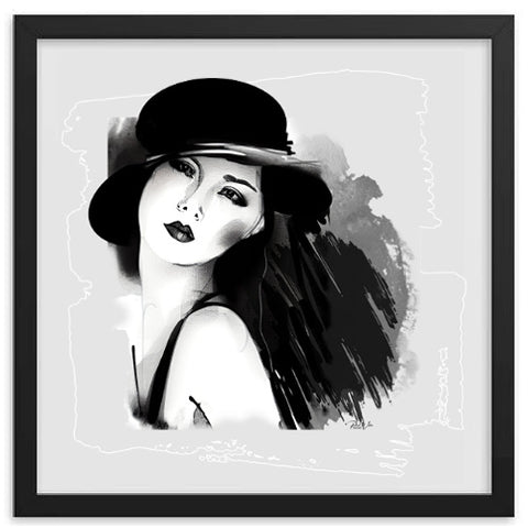Beautiful Woman with Hat Framed Photo Poster - 16" x 16"