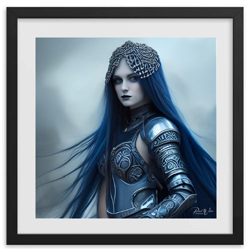 Gothic Blue Warrior Woman Framed Photo Poster - 16" x 16"