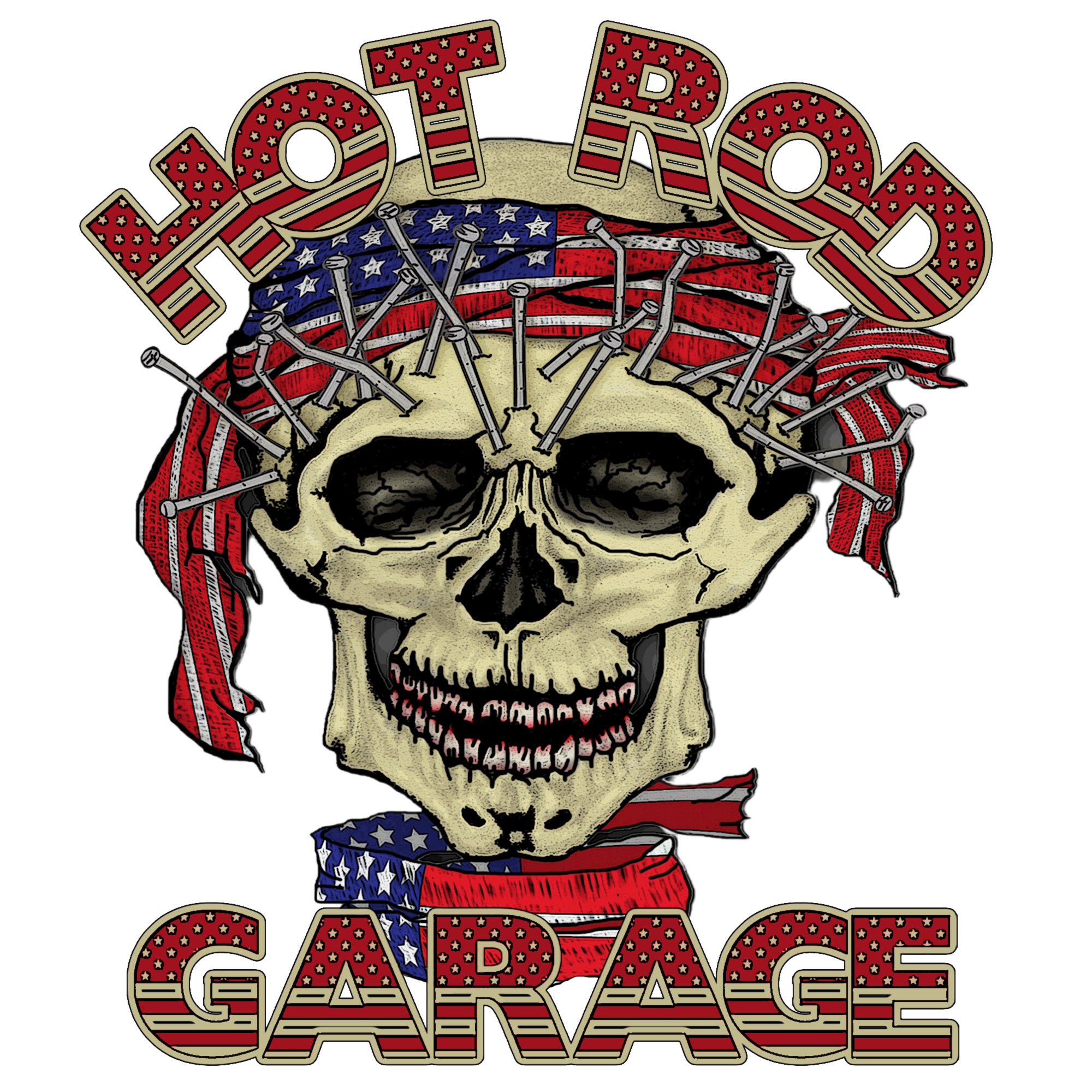 Hot Rod Garage- Skull with Flag - Image