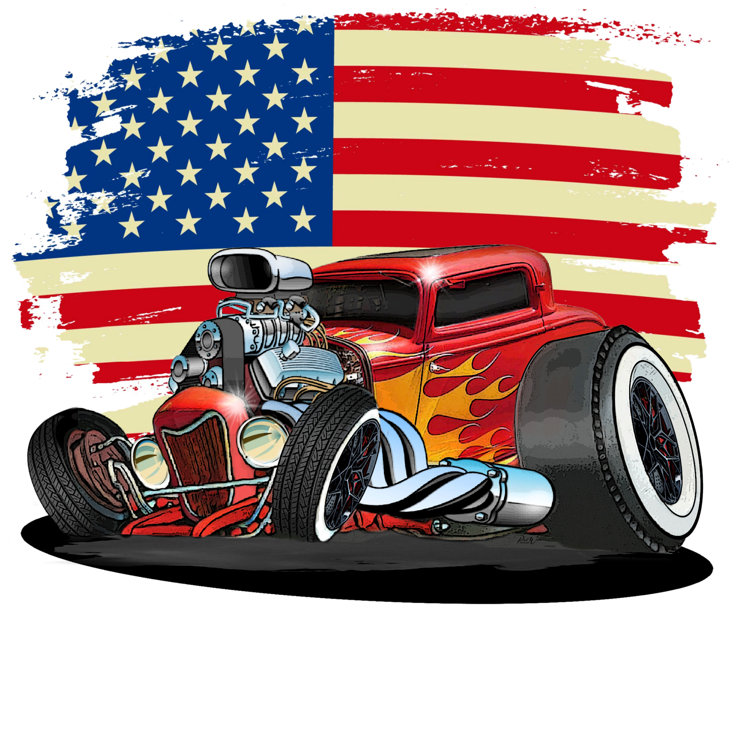 Hot Rod Car with the American Flag - Image