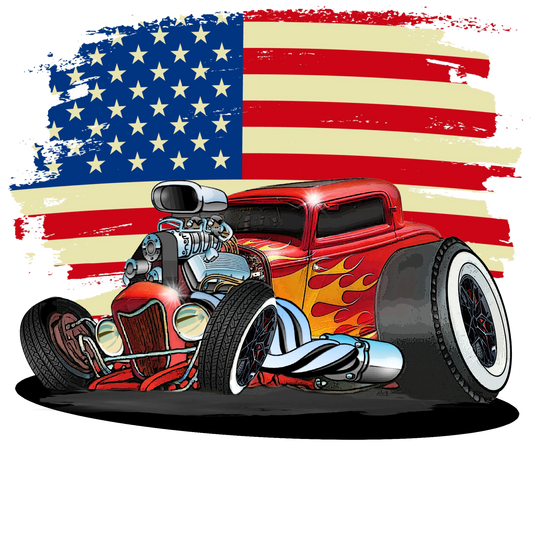 Hot Rod Car with the American Flag - Image