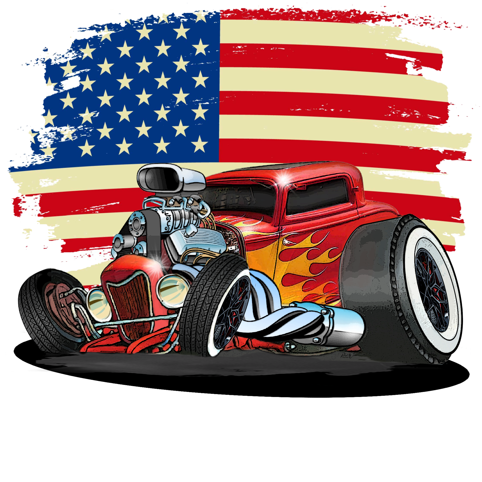Hot Rod Car with the American Flag - Image