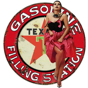 Vintage Texaco Sign Sexy Pin Up Girl - Image