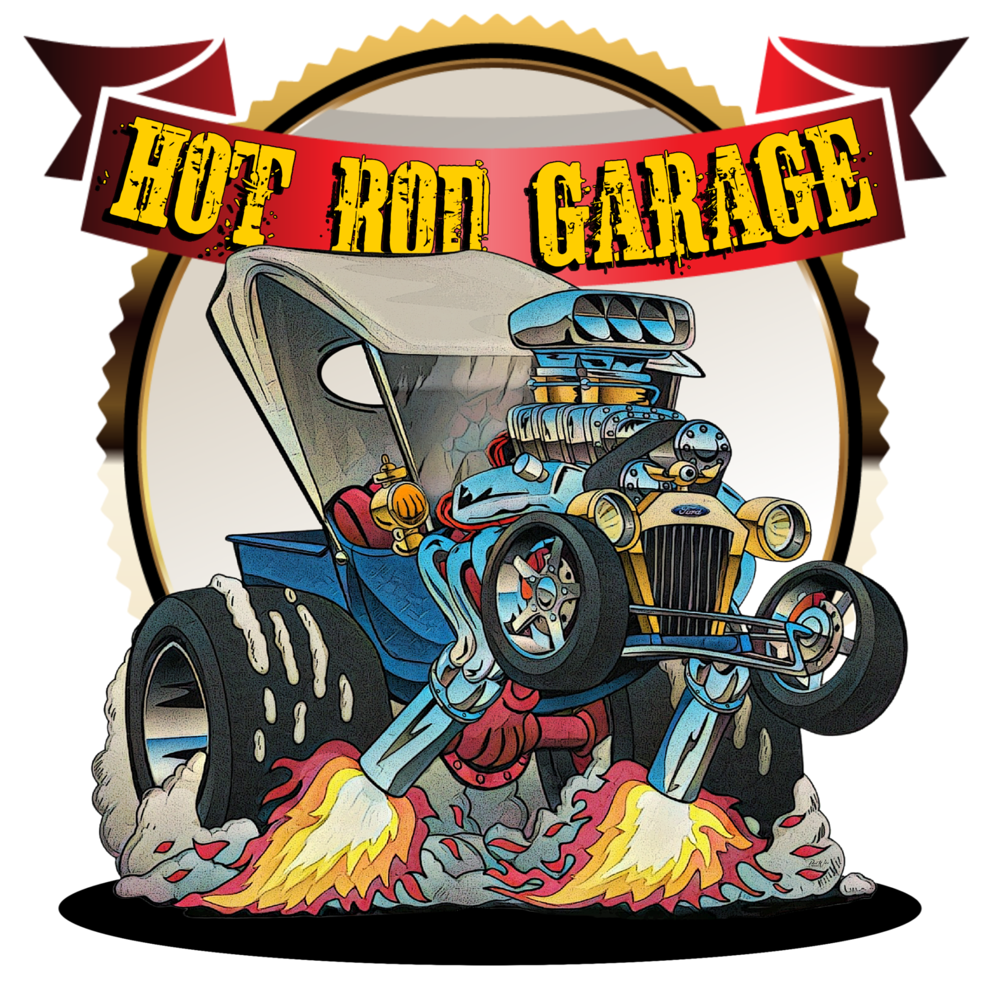 Hot Rod Garage - Ford Pickup Cartoon Style - Image