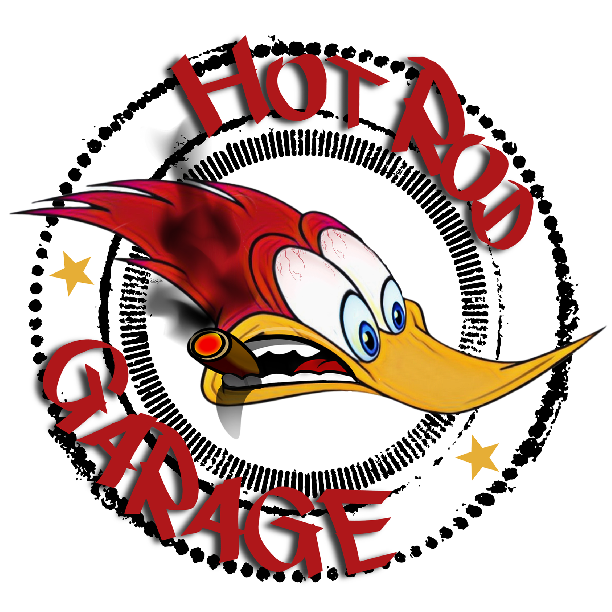 Hot Rod Garage with Woodpecker Smokin' a Cigar - Image