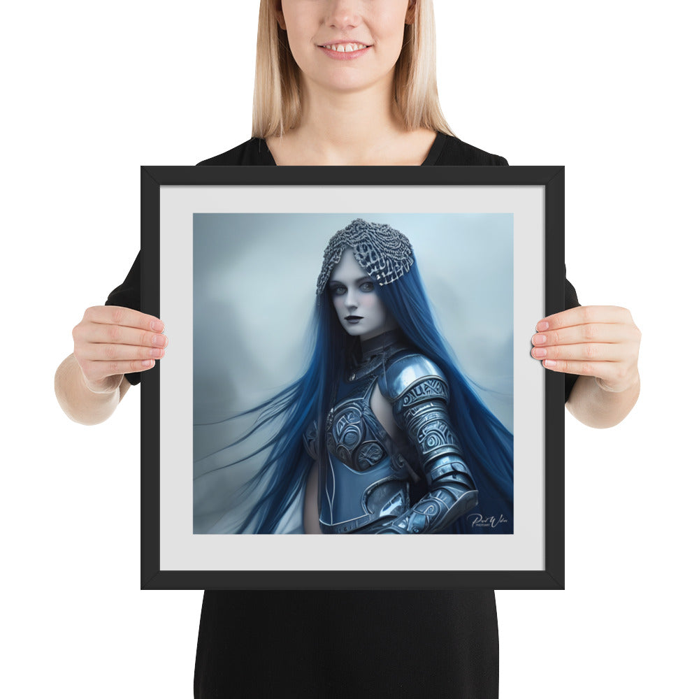 Gothic Blue Warrior Woman Framed Photo Poster - 16" x 16"