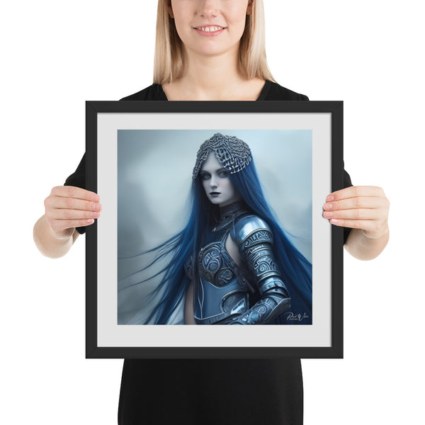 Gothic Blue Warrior Woman Framed Photo Poster - 16" x 16"