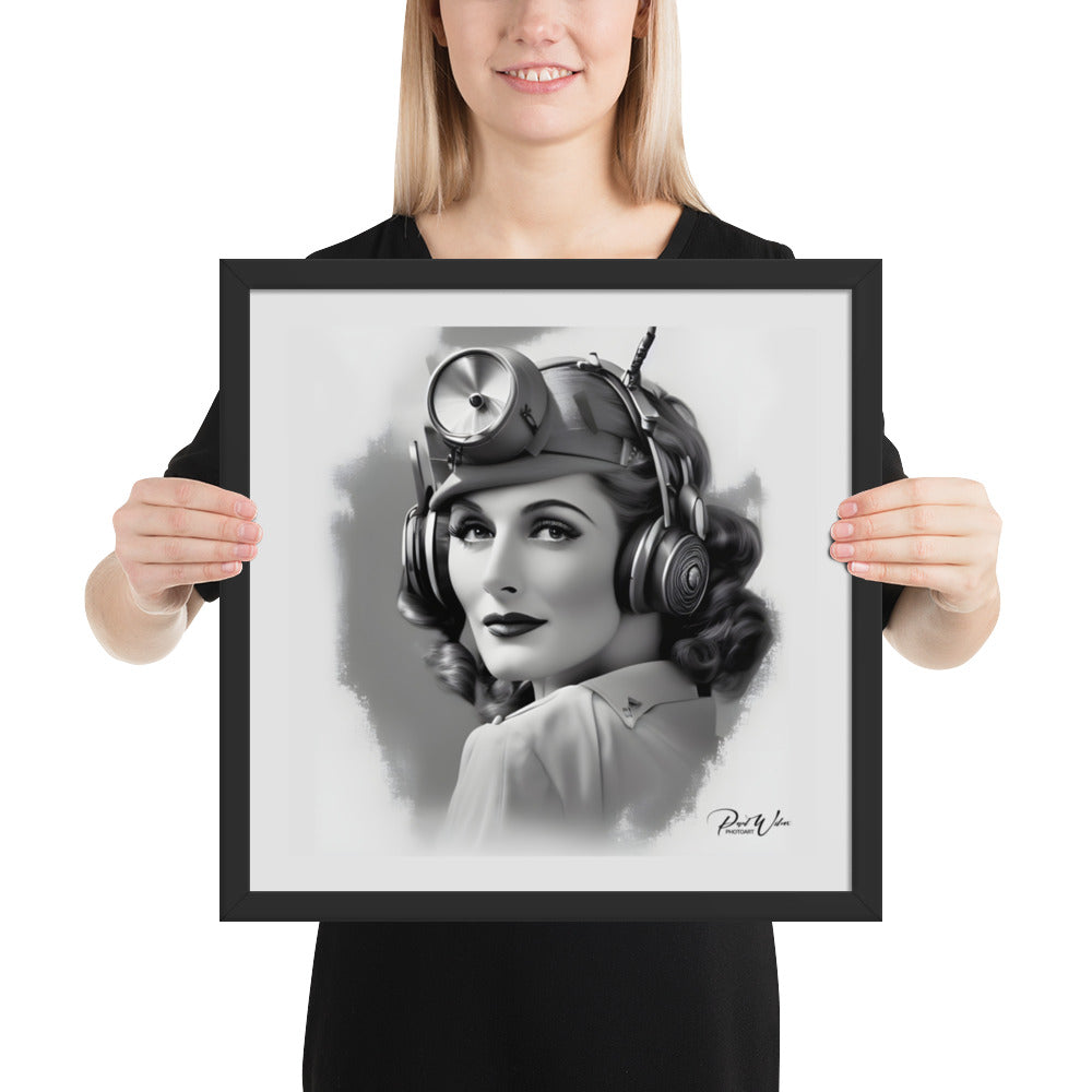 Woman Airline Pilot, Portrait, 1944 - Framed Photo Poster - 16" x 16"