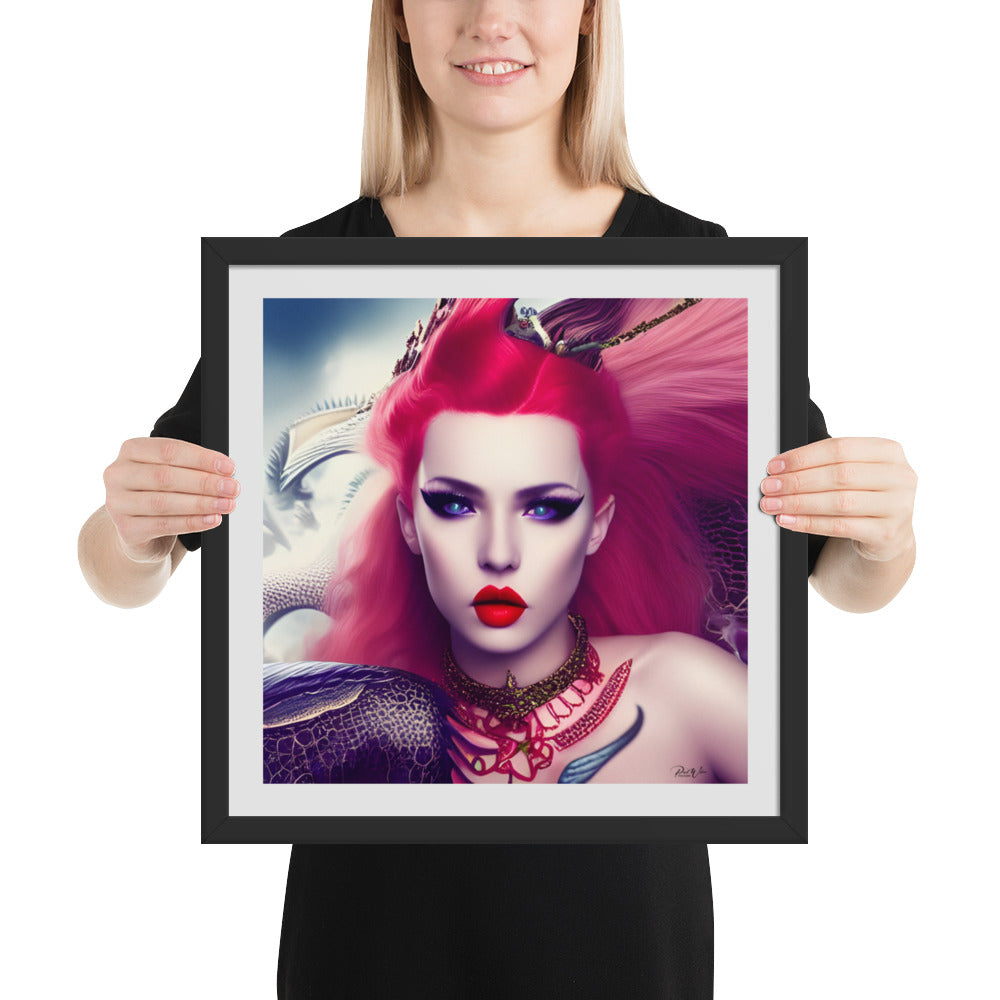 Beautiful Young Royal Dragon Queen Framed Photo Poster - 16" x 16"