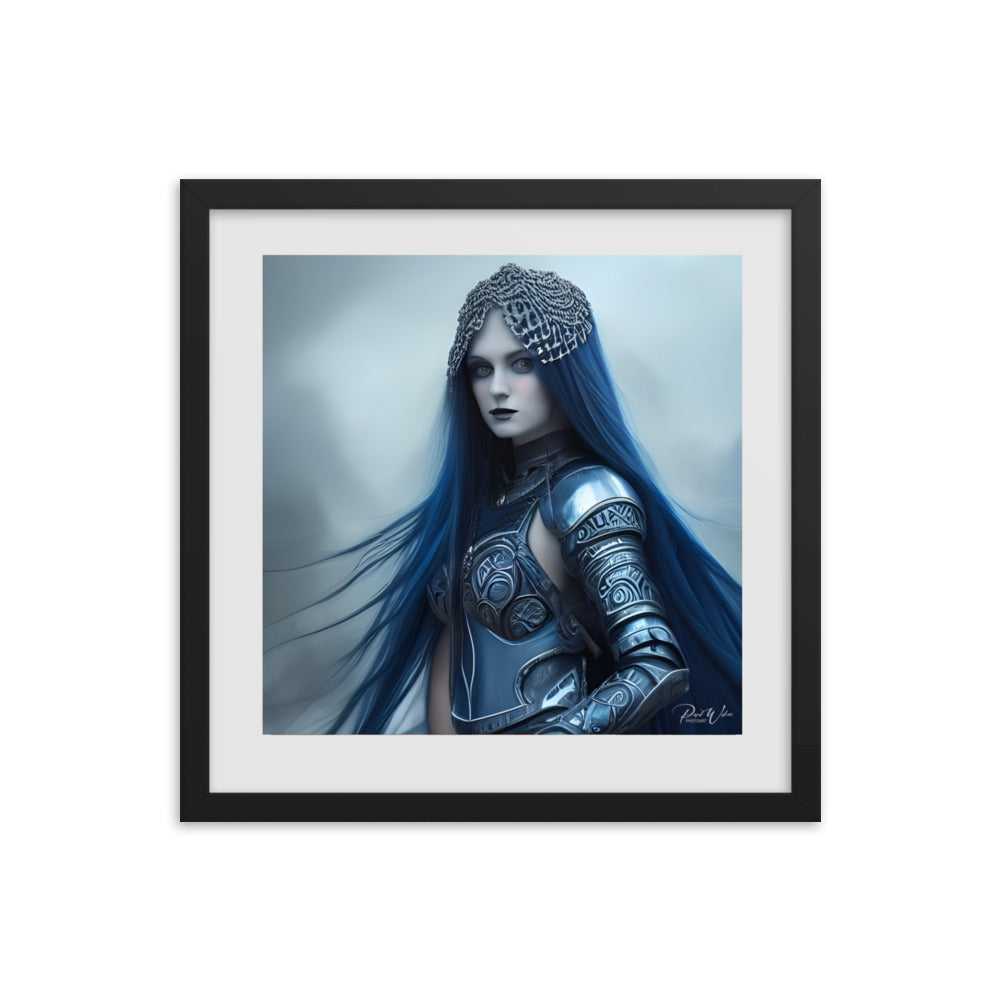 Gothic Blue Warrior Woman Framed Photo Poster - 16" x 16"