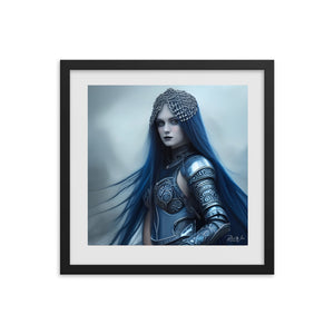 Gothic Blue Warrior Woman Framed Photo Poster - 16" x 16"